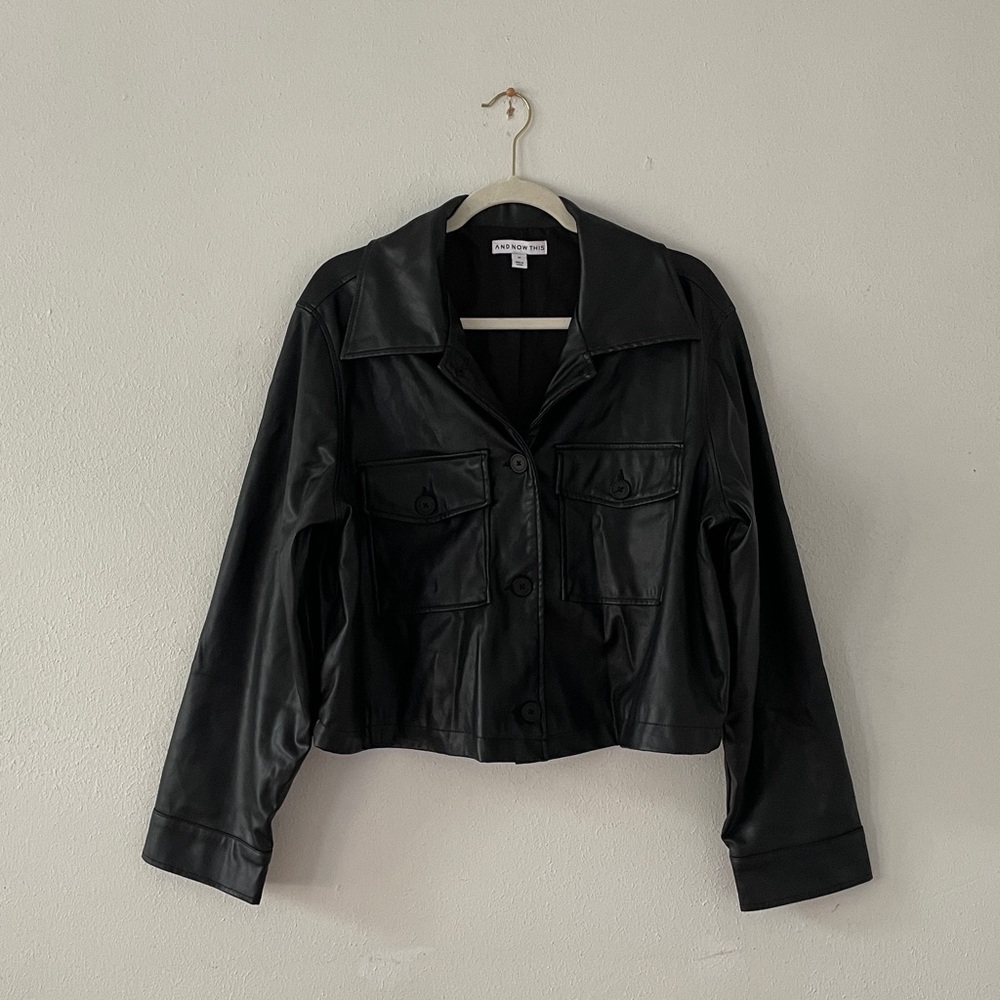 And Now This Pleather Jacket Black Faux Leather Button Up